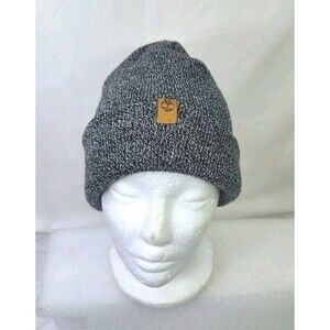 Timberland Black Knit Spackle Beanie Hat w/ Leather Tree Logo Unisex Winter Cap